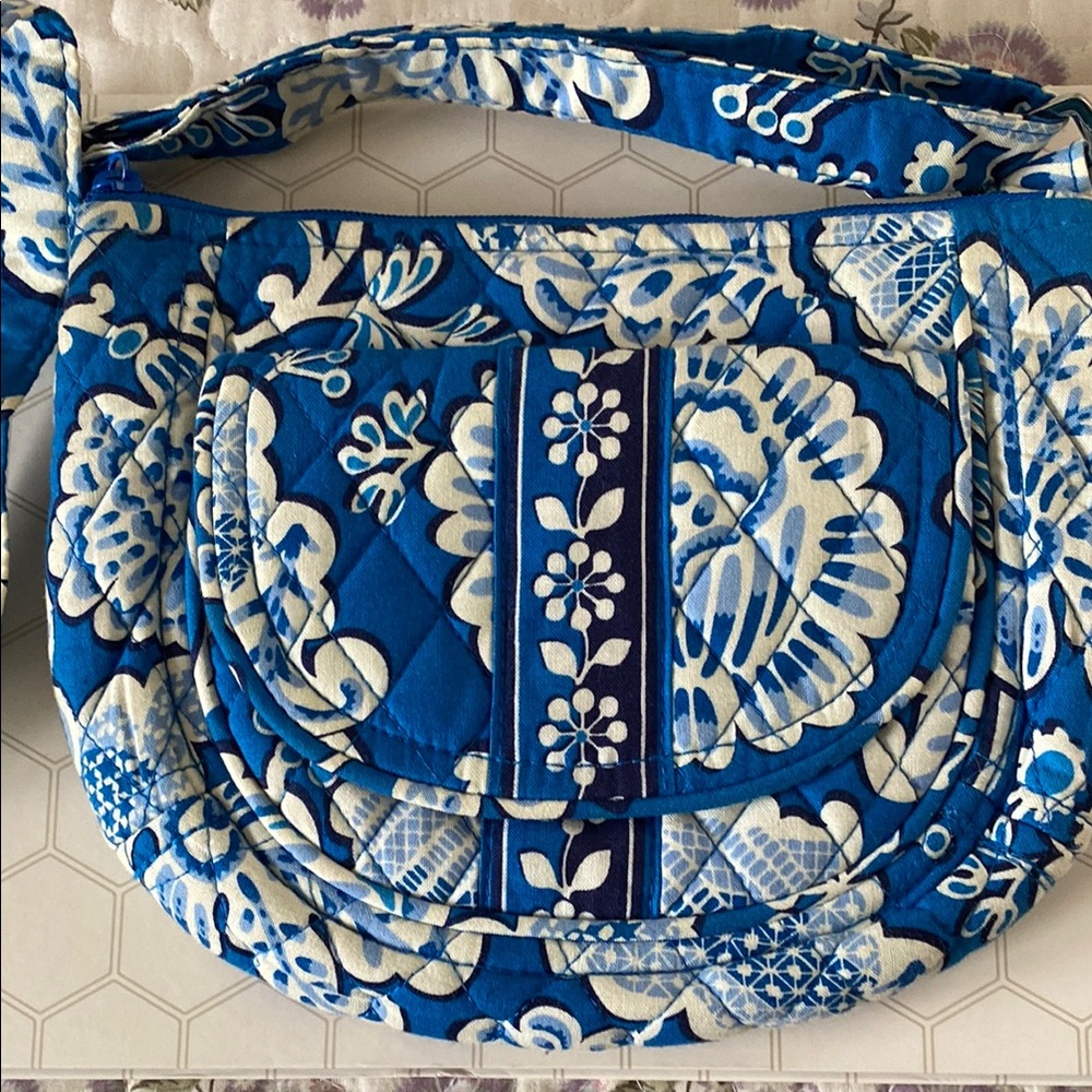 Vera Bradley Blue and White Floral Lizzy Crossbody Bag